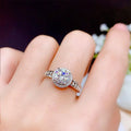 Silver Tone Round Halo Crystal Ring with Polished Finish view 3