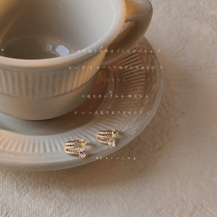 Gold Tone Clear Stone Mini Bow Huggie Ear Clips For Women