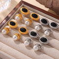 Black Agate Oval Stud Pearl Cage Drop Earrings Gold Steel view 4