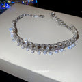 Silver Rhinestone Fringe Drop Wide Band Choker Necklace view 2