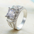 Silver Cushion Square Center Ring Baguette Pave Sides view 1