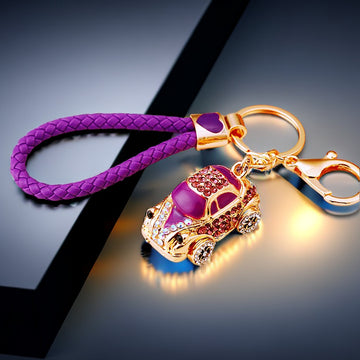 Jeweled Beetle Car Keychains in Five Colors with Braided and Clasp Free Loops