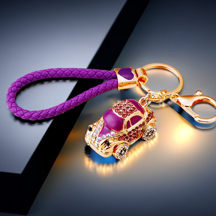 Jeweled Beetle Car Keychains in Five Colors with Braided and Clasp Free Loops