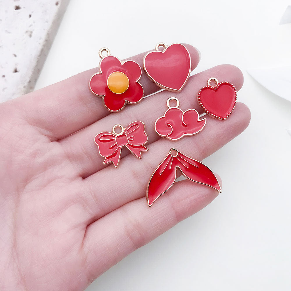 Red Enamel Zinc Alloy Sakura Flower Charm Pendant for DIY Keychain Earrings Hair Jewelry