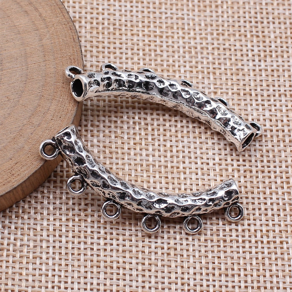 45x16x6.6mm 4.6g Antique Silver Zinc Alloy Hammered Curved Tube Bead Connector Findings for DIY Bracelet Making