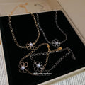 Gold Silver Openwork Flower Pearl Necklace Bracelet Chain view 1