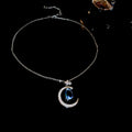 Silver Crystal Crescent Blue Teardrop Star Necklace view 6