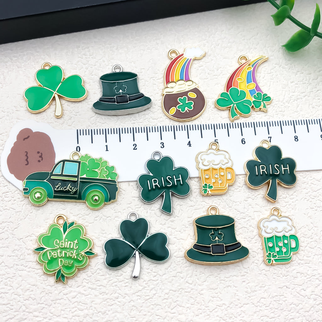 Zinc Alloy Four Leaf Clover Beer Festival Charm Pendant for Earrings Keychain DIY