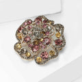 Pink Crystal Layered Flower Brooch in Antique Gold Tone view 3