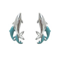 Silver Tone Aqua Double Dolphin Earrings In Stud And Clip Styles view 5