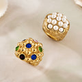 Oversized Pearl and Gemstone Cluster Rings in Two Gold Tone Designs view 3