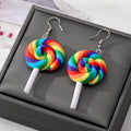 Silver Tone Colorful Resin Lollipop Hook Earrings in Four Designs view 2