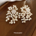 White Pearl Branch Cluster Statement Stud Earrings view 2