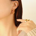 Ribbed U-Shape Hoop Earrings Gold or Steel Latch Back view 4