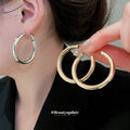 Large Round Metal Hoop Earrings In Three Finishes Statement Jewelry view 4