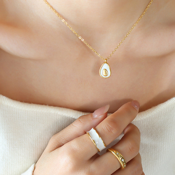 Avocado Egg Shell Pendant Necklace Stud Earrings Gold Steel