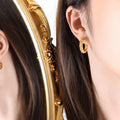 Pearl and Zircon Open C-Shape Hoop Earrings Gold Steel view 4