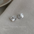 Silver Irregular Fluid Wave Stud Earrings Pearl Accent view 3