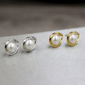 Pearl Stud Earrings with Asymmetric Open Metal Loops view 3
