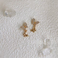 Gold CZ Pave Butterfly Stud Dangle Butterfly Earrings view 4