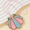 Beaded Rhinestone Scallop Shell Pendant Necklace Pink Mint view 4