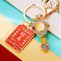 Red Fortune Plaque Keychains with Crystal Ruyi and Strap Options view 2
