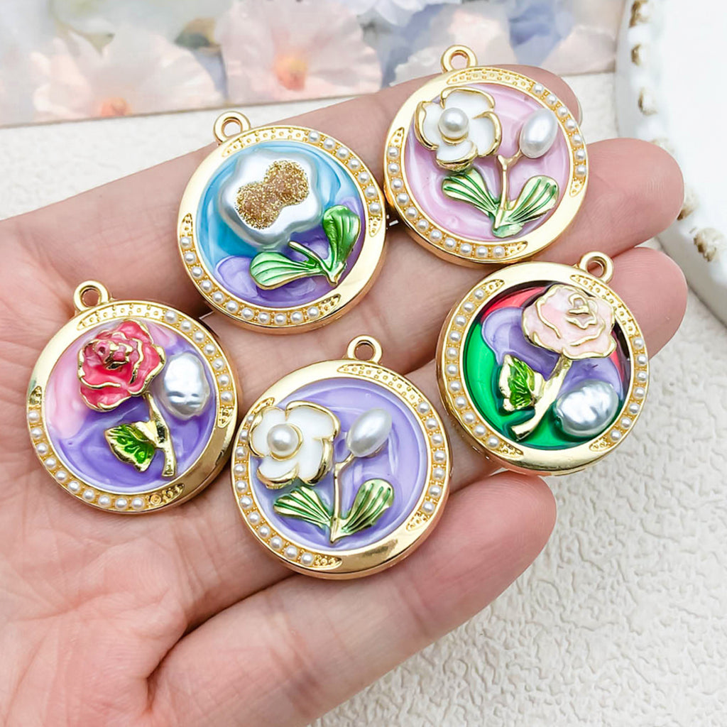 Zinc Alloy Enamel Flower Charm Pendant for DIY Earrings Necklace Garden Jewelry Making