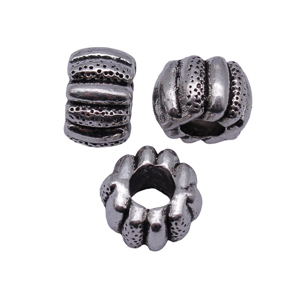 12x12x8mm 3.6g Antique Silver Zinc Alloy Pumpkin Texture Large Hole Spacer Beads for Bracelet Making