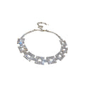 Silver Tone Square Crystal Link Necklace With Layered Geometric Drops view 5