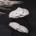 Round Solitaire Curved Pave Two-Ring Set In Silver Tone view 4