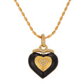 Black Enamel Heart Pendant Necklace Gold Bead Chain CZ view 5