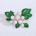 Green Leaf Cluster Brooch With Graduated White Pearls view 6
