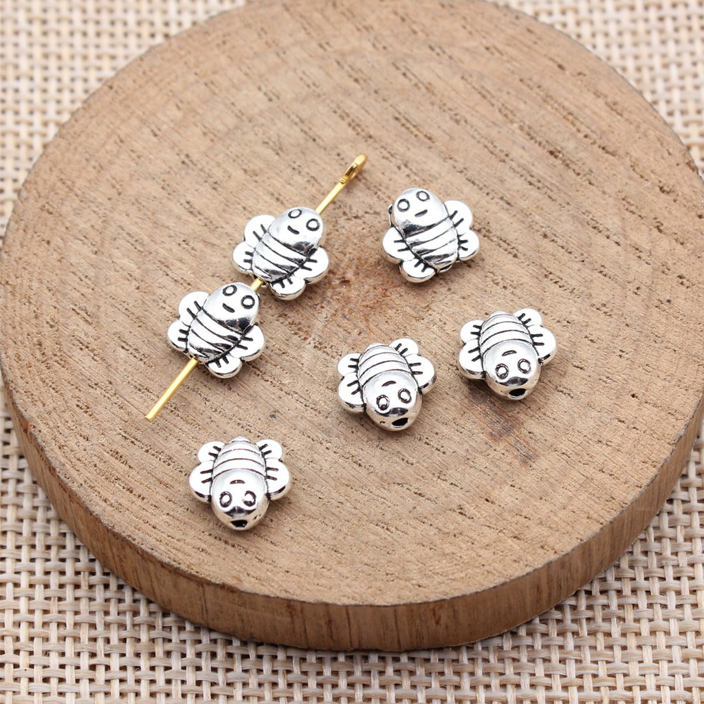 9x8.3x3.7mm 0.68g Antique Silver Zinc Alloy Double Sided Bee Small Hole Beads for Bracelet Necklace DIY
