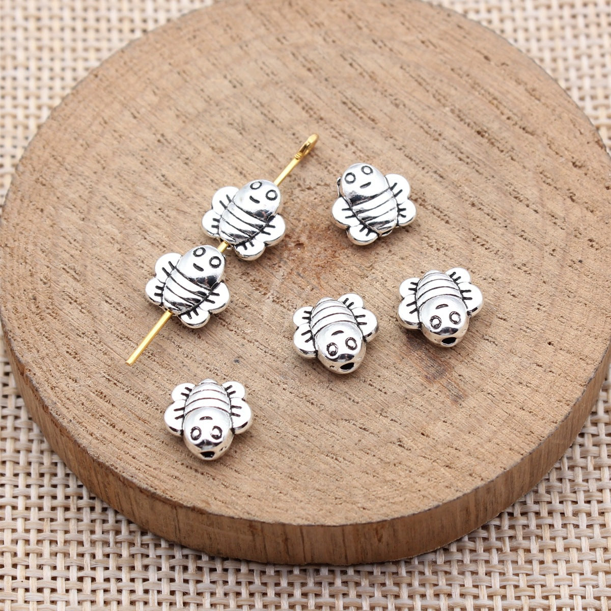 9x8.3x3.7mm 0.68g Antique Silver Zinc Alloy Double Sided Bee Small Hole Beads for Bracelet Necklace DIY