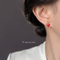 Red Enamel Strawberry Stud Earrings Gold Dots Crystal Leaves view 2