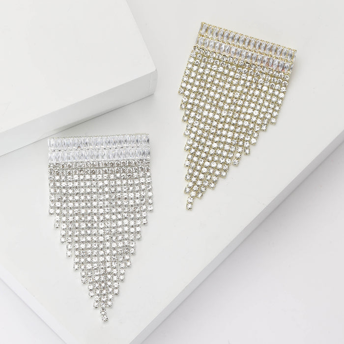 Crystal Fringe Brooch with Graduated Chain Tassels