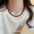 Red Glossy Round Bead Strand Necklace Eight Size Variants view 3