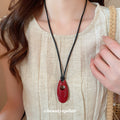Silver Chain Glossy Oval Open Pendant Necklace Adjustable view 3