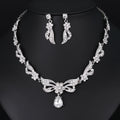 Black Silver Tone Crystal Ribbon Bow Metal Necklace and Earring Set view 1