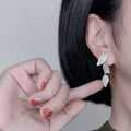 Silver-Tone Three-Leaf Linear Drop Earrings with Clear Stone Details view 3