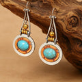 Silver and Copper-Tone Turquoise-Color Disc Drop Earrings view 3