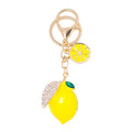 Yellow Enamel Lemon Keychain Rhinestone Leaf Gold Clasp Cord Option view 5