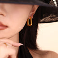 Rectangle Hoop Earrings With Four Rhinestones Gold Silver view 3