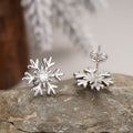 Layered Snowflake Crystal Stud Earrings in Silver Tone view 2