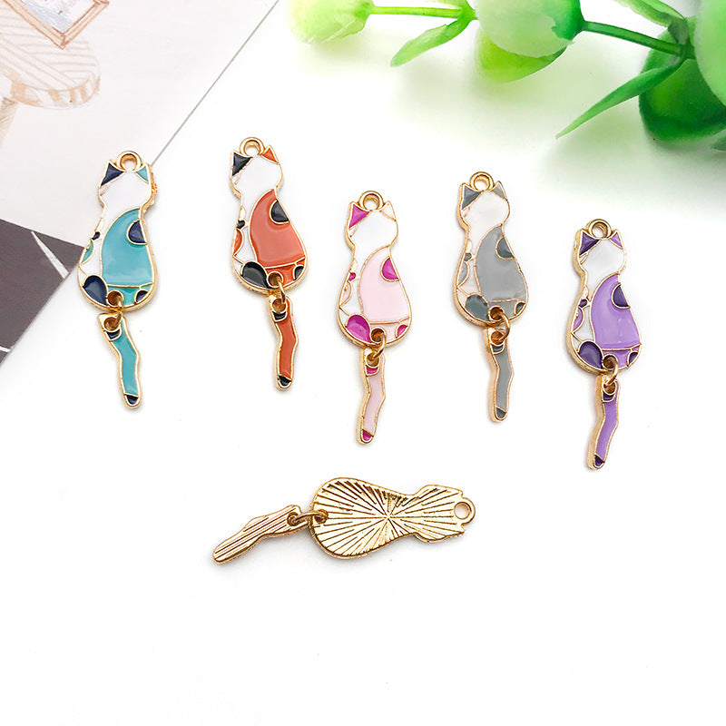 Multicolor Enamel Zinc Alloy Cartoon Cat Charm Pendant for Bracelet Earring DIY