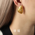 Triangle Eye Stud Earrings Gold Or Steel Polished Metal view 1