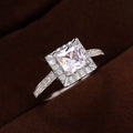 Silver-Tone Square Halo Princess Ring in Brass, Sizes 6 to 10 view 2
