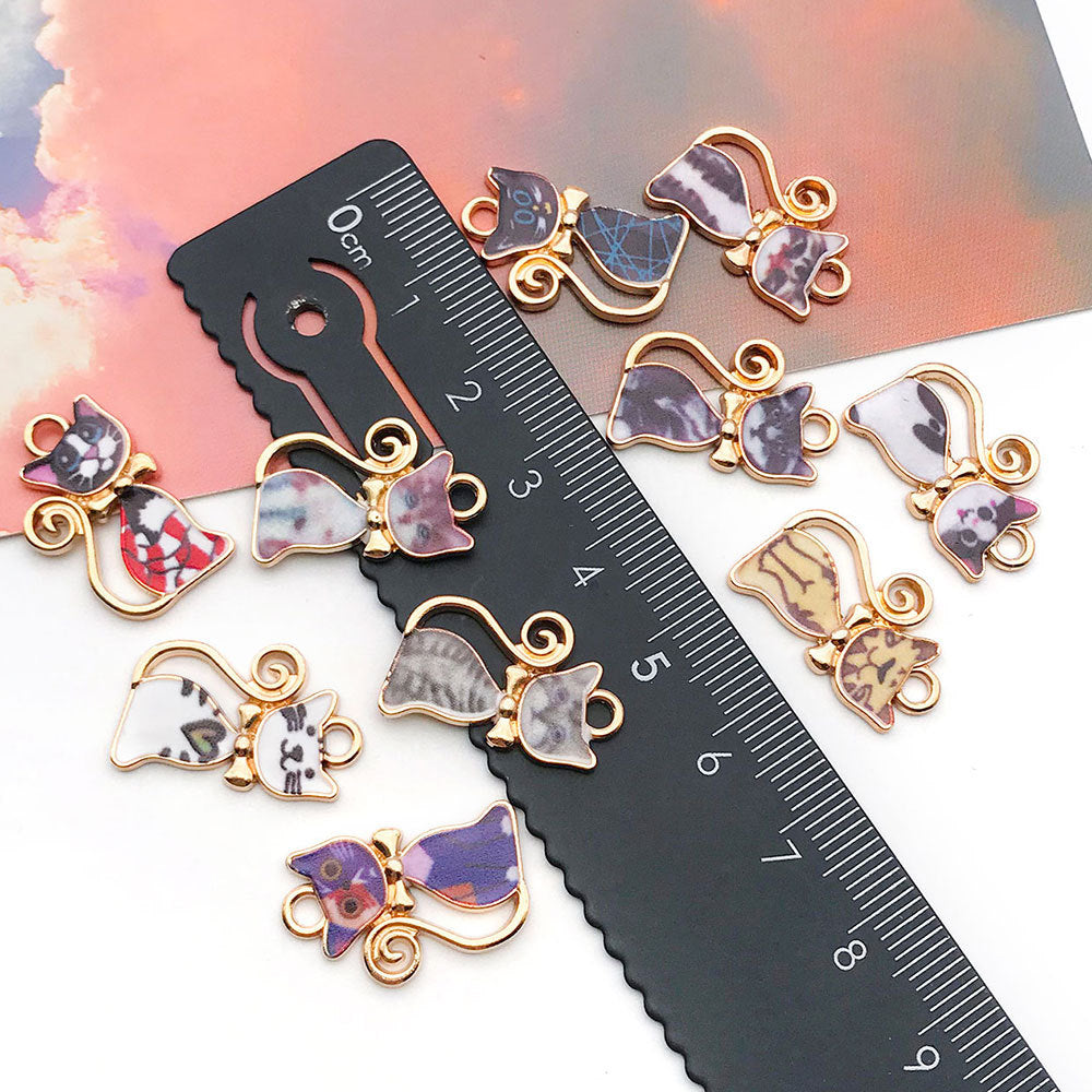Enamel Zinc Alloy Cute Cat charm pendants for DIY earrings keychains phone strap jewelry
