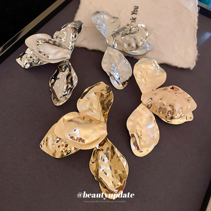 Hammered Abstract Petal Cluster Statement Earrings