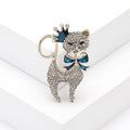 Crystal Cat Brooch With Crown and Blue or Purple Bow view 7